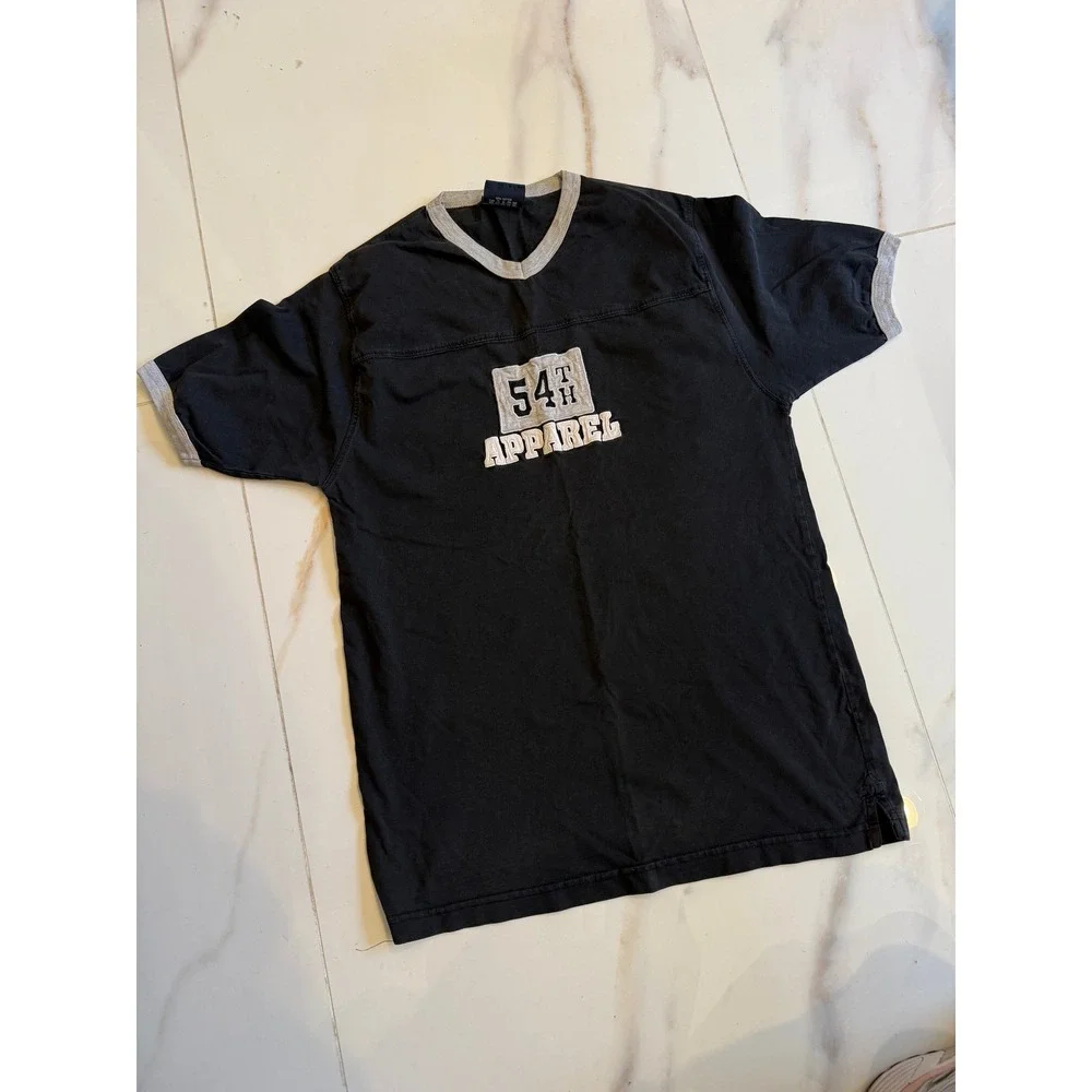 James Jordan 54th‎ Apparel Mens V-Neck Ringer T-Shirt Black Grey Large